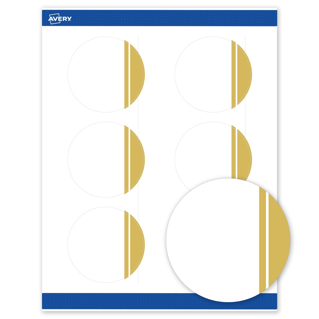 Avery Printable Round Labels, Gold Double-Dipped Edge, 3" Diameter, Matte White Round Labels, Permanent, Laser/Inkjet, 60ct, Great for Product Labels